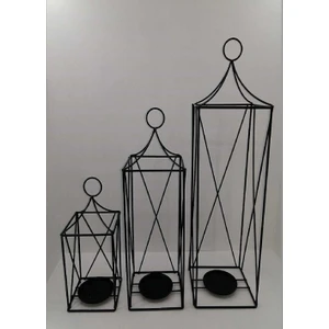 Home Decor Dekoratif 3'lü Set Ferforje Kafes Fener Mumluk 5007