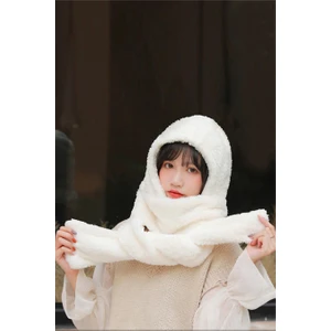 Shawl Kapşonlu Peluş Bere Atkı Kadın Welsoft Polar Boyunluk Şalı Rüzgar Geçirmez Kulaklı Şapka