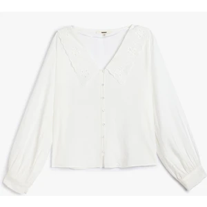 Fistolu Gömlek Uzun Kollu Geniş Sivri Yaka Viskon Kumaş