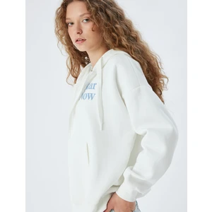 Fermuarlı Sweatshirt Kapüşonlu Oversize Kanguru Cepli Slogan Baskılı Şardonlu