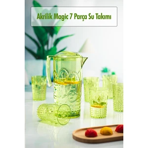 EW's Kitchenware Akrilik Yeşil Sürahi 2,3 Lt ve 6'lı & Su Meşrubat Kahve Yanı Bardağı 400 ml Seti ( Cam Değildir )