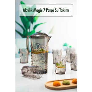 EW's Kitchenware Akrilik Füme Sürahi 2,3 Lt ve 6'lı & Su Meşrubat Kahve Yanı Bardağı 400 ml Seti ( Cam Değildir )