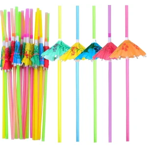 Sinis Group Tek Kullanımlık Renkli Plastik Körüklü Şemsiye Pipet 25 adet/paket Parti, Koktey,l Kafe, Restorant