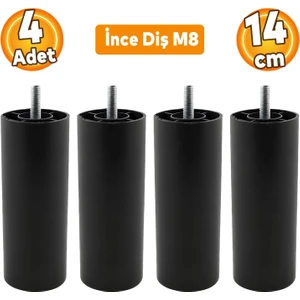 Mobilya Kanepe Koltuk Baza Yükseltici Yükseltme M8 Civatalı Ince Diş Destek Ayağı Ayakları Siyah 14 cm 4 Adet