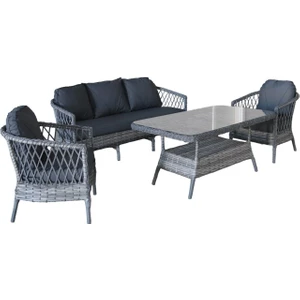Monalin Home Garden Miami 5 Kişilik(3-1-1-Masa) Rattan Örgü Bahçe & Balkon & Teras Oturma Grubu Minderli & Camlı & Masalı Takımı