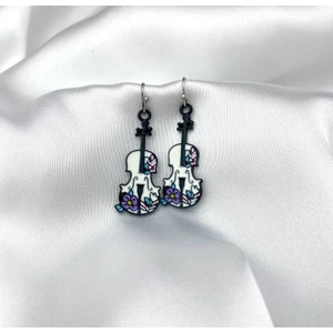 Herşey Nota Keman Çiçek Motifli Küpe