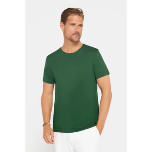 Erkek Slim Fit Dar Kesim Pamuklu Yumuşak Dokulu Esnek Kumaş Düz Basic Yeşil Bisiklet Yaka T-Shirt
