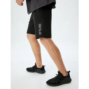 Spor Şort Slogan Baskılı Beli Bağcıklı Bermuda Cep Detaylı