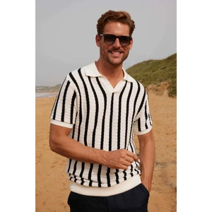 Erkek Slim Fit Dar Kesim Örme Nefes Alan Çizgili Kıvrılmaz polo Yaka T-Shirt