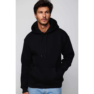 Oversize Geniş Kesim Pamuklu Yumuşak Dokulu İçi Polarlı Basic Siyah Kapüşonlu Sweatshirt