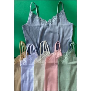 Likralı 6’lı Pamuklu Fitilli Kadın Atlet (Mavi, Pembe, Yeşil, Beyaz, Ten ve Ekru )