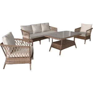 Monalin Home Garden I Loft 5 Kişilik Oturma Takımı (Kahverengi) I Rattan El Örgüsü Bahçe Mobilyası