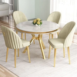 Mos Serisi 90X90 Lak Panel Beyaz Mermer Desen Gold Kaplama Ayaklı Mutfak Masası Takımı ve 4 Sandalye