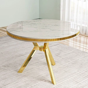 Mos Serisi 90X90 Lak Panel Beyaz Mermer Desen Gold Kaplama Ayaklı Mutfak Masası