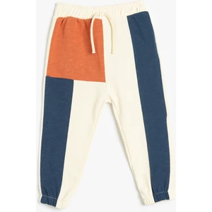Jogger Eşofman Altı Beli Bağlamalı Renk Bloklu Pamuklu Şardonlu