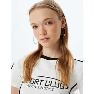 Crop T-Shirt Slogan Baskılı Biyeli Bisiklet Yaka Kısa Kollu Pamuklu Slim Fit