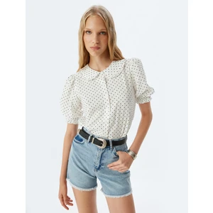 Balon Kol Gömlek Bebe Yaka Puantiyeli Düğmeli Slim Fit