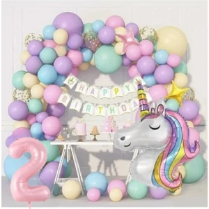 Bkmc Party Kız Çocuklar Için 2 Yaş Unicorn Lüks Doğum Günü Parti Seti Süsü