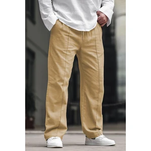 Bej Erkek Rahat Kesim Keten Pantolon 6539