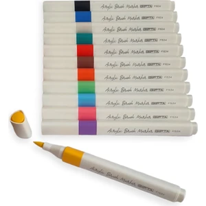F1534 Akrilik Brush Marker (Fırça Uçlu Boya Makörü) 12 Renk Plastik Çantalı