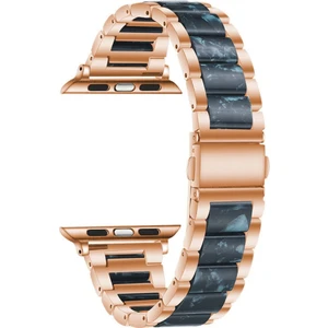 Apple Watch Seri SE/11/10/9/8/7/6/5/4/3 ile Uyumlu 42MM-41MM-40MM-38MM Seramik Reçine Metal Kordon Rose Gold Lacivert