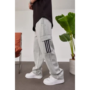 Çizgili Kargo Cepli Gri Eşofman