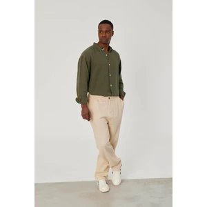 Bol Kesim Krem Keten Pantolon