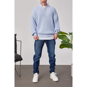 Yakası Fermuarlı Bebe Mavisi Örme Triko