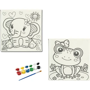 Dudu Gift Anaokulu İlkokul Etkinliği-2'li Tuval Boyama Seti. 20X20 cm Uv Baskı + 6 Akrilik Boya + 1 Fırça-Model-13