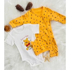 Coşay Bebe Winnie The Pooh Baskılı Badili Tulum ve Şapka 3'lü Bebek Takım
