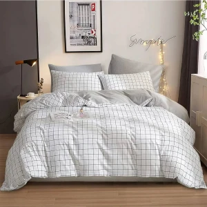 Mert Collection Çarşı Çift Kişilik (Battal Boy) Ranforce Dokuma Lastikli Çarşaf Takımı Beyaz Ekose