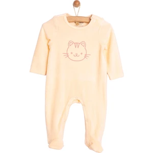 Yenidoğan Nakışlı Kadife Patikli Tulum Kız Bebek