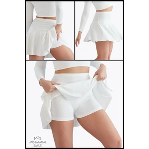 Miss Maral Beyaz Yüksek Bel Şortlu Etek Skirt With Shorts 1101