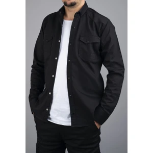 By Srt Giyim Slim Fit Erkek Kot Gömlek Siyah