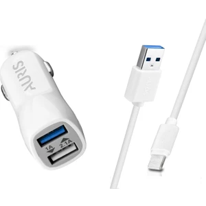Araç Şarj Cihazı 2 Port USB + Iphone Lightning Kablolu Şarj 3.4 A Oto Çakmaklık Şarj Cihazı Seti