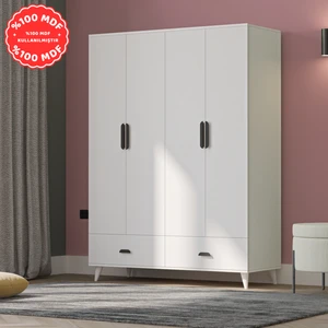 Inci 4 Kapaklı 2 Çekmeceli Gardırop Beyaz %100 Mdf
