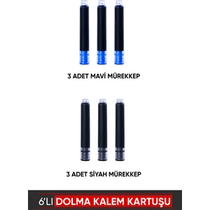 Vox Art Dolma Kalem Kartuşu 6'lı (3 Mavi+3 Siyah) - Sadece Jinhao ve Bocai Markalara Uyumlu !