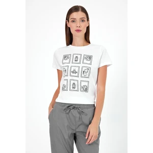 Kadın Butterfly Beyaz Baskılı Bisiklet Yaka Regular Fit T-Shirt