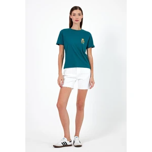 Kadın Summer Orman Bisiklet Yaka Yazı Baskılı T-Shirt