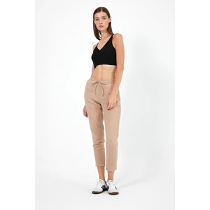 Kadın Alian Bej Beli Lastikli Keten Beach Pantolon