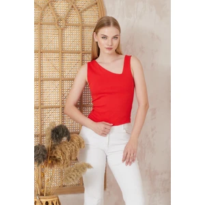 Kırmızı Kesik Yaka Kalın Askılı Bluz -2410