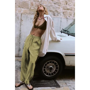 Yeşil Ayarlanabilir Bel Rahat Kesim Pantolon MG2161