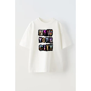 Nmg Tekstil Beyaz Oversize Pamuk Newyork City Yazı Baskılı Örme T-Shirt