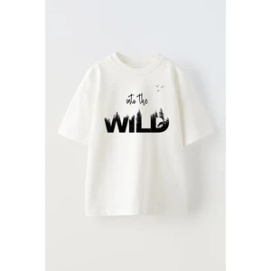 Nmg Tekstil Beyaz Oversize Pamuk Into Wild Baskılı Örme T-Shirt