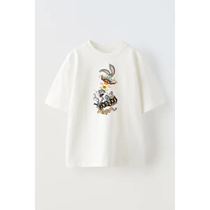 Nmg Tekstil Beyaz Oversize Pamuk Bugs Bunny Düşünce Baskılı Örme T-Shirt