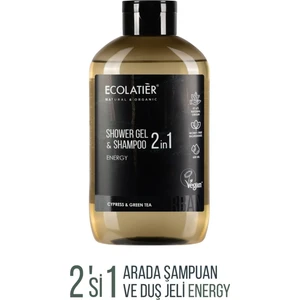 Erkek Saç ve Vücut Şampuanı 2'si 1 Arada Enerji, Antistres %97 Doğal, 600 ml