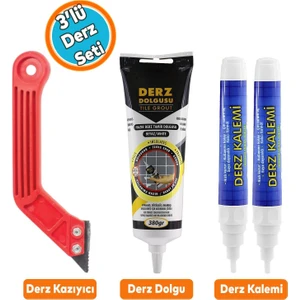 Fayans Derz Yenileme Temizleme Seti Beyaz 380 gr Derz Dolgu + Derz Kazıyıcı + 2'li Derz Kalemi (3'lü Set)