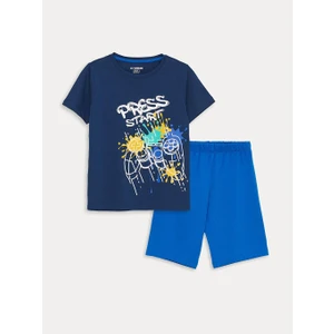 LC Waikiki Bisiklet Yaka Baskılı Kısa Kollu Erkek Çocuk Şortlu Pijama Takımı