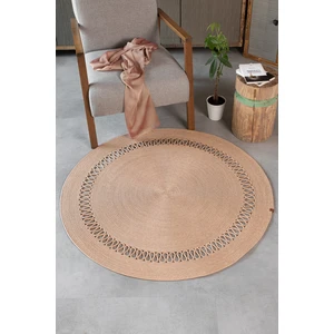 Colore Home Bej Hasır Jüt Yuvarlak Desenli Kilim Yuvarlak Halı El Örgüsü Paspas
