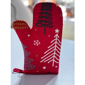 Kırmızı Çam Desenli Yılbaşı Fırın Eldiveni